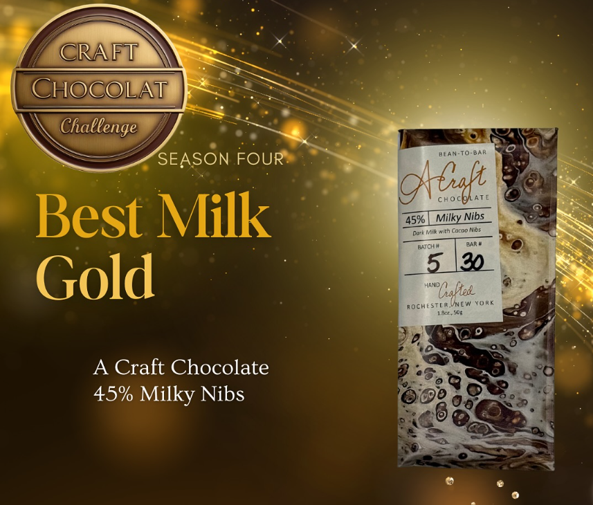 AWARD-WINNING 45% Milky Nibs, Dark Milk Chocolate with Cacao Nibs