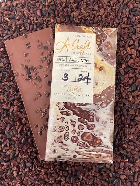 45% Milky Nibs, Dark Milk Chocolate with Tanzania Cacao Nibs