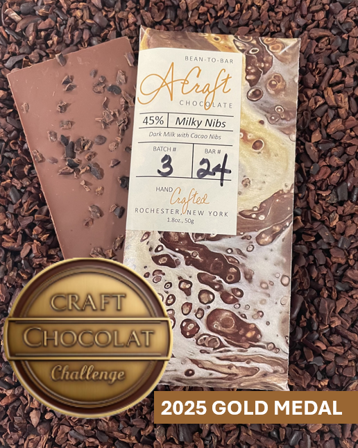 AWARD-WINNING 45% Milky Nibs, Dark Milk Chocolate with Cacao Nibs